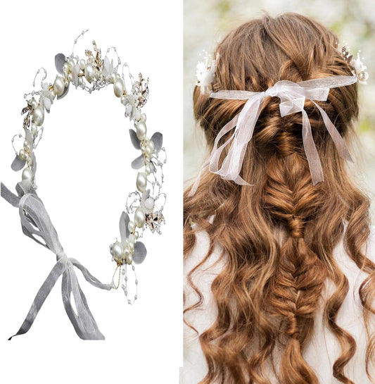Flower Bridal Girl Bride Wedding Pearl Crown Headband Hair Headbands Tiara Vine Piece Accessories for Girls V1259-DP01-A-3888