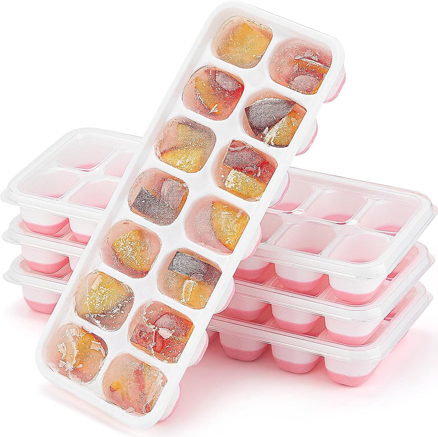 Ice Cube Tray,14 Ice Cube Molds with Lids, 2 Pack Silicone Ice Tray, Stackable Ice Cube Molds for Chilling V1259-DP01-A-3891