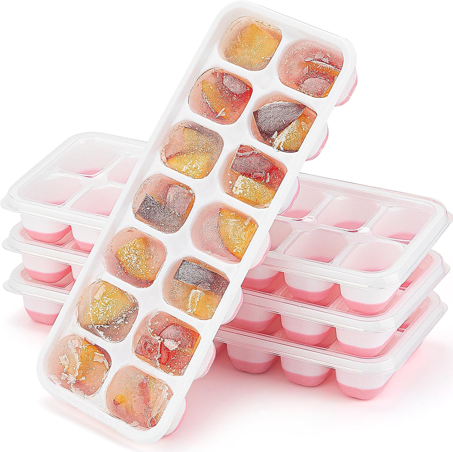 Ice Cube Tray,14 Ice Cube Molds with Lids, 2 Pack Silicone Ice Tray, Stackable Ice Cube Molds for Chilling V1259-DP01-A-3891