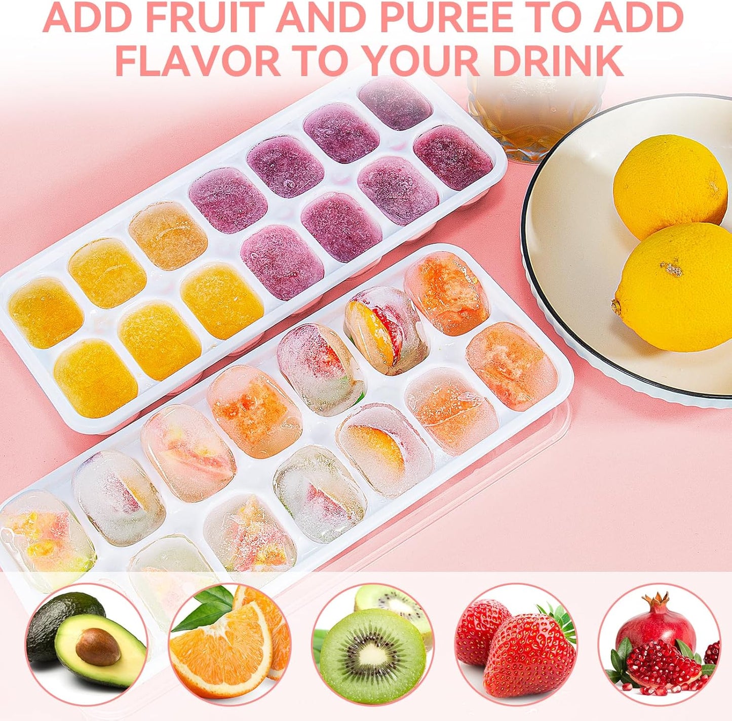 Ice Cube Tray,14 Ice Cube Molds with Lids, 2 Pack Silicone Ice Tray, Stackable Ice Cube Molds for Chilling V1259-DP01-A-3891