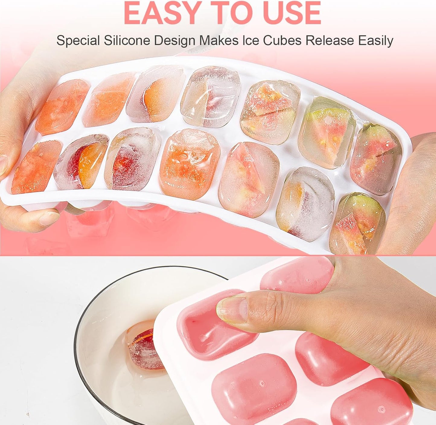 Ice Cube Tray,14 Ice Cube Molds with Lids, 2 Pack Silicone Ice Tray, Stackable Ice Cube Molds for Chilling V1259-DP01-A-3891