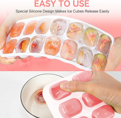 Ice Cube Tray,14 Ice Cube Molds with Lids, 2 Pack Silicone Ice Tray, Stackable Ice Cube Molds for Chilling V1259-DP01-A-3891