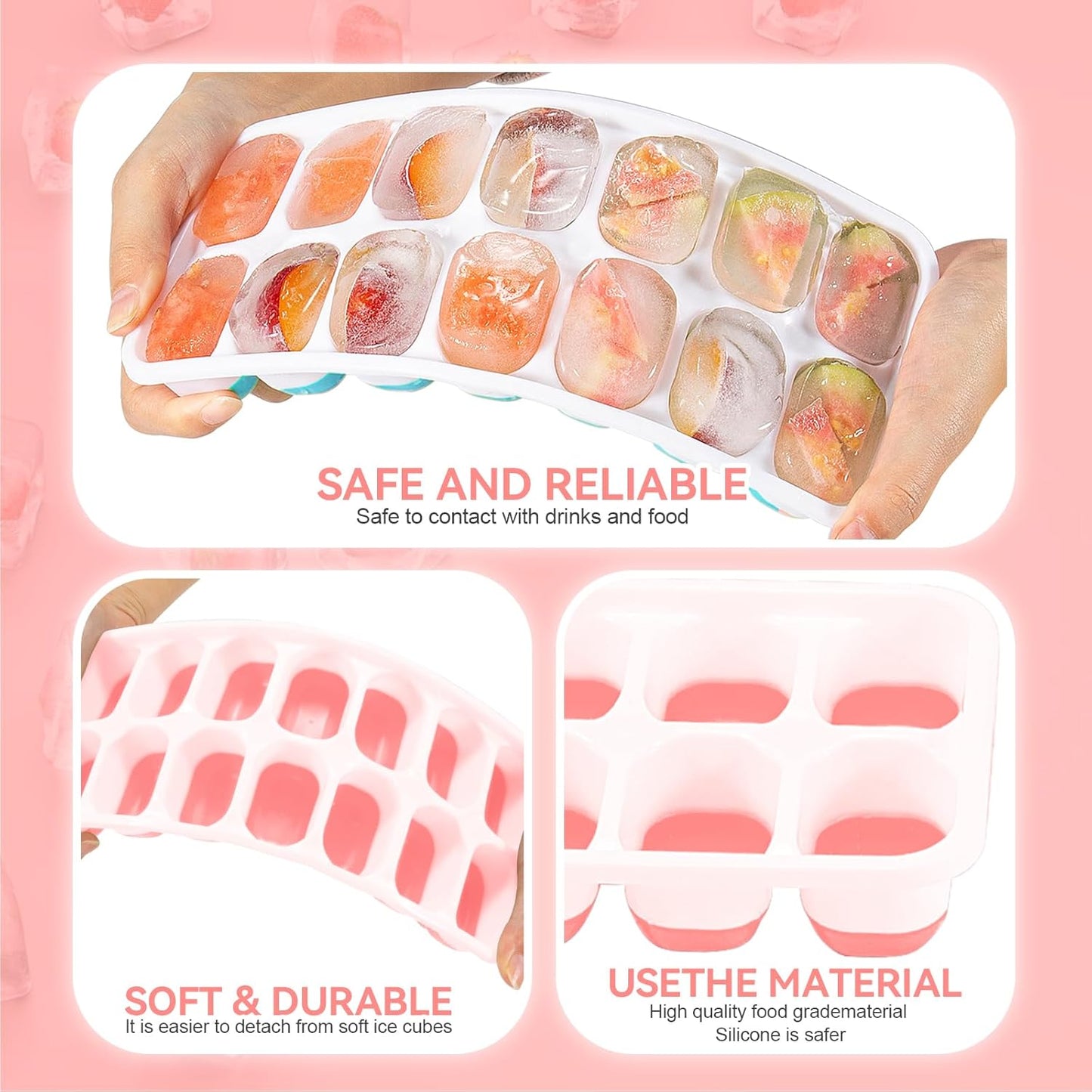 Ice Cube Tray,14 Ice Cube Molds with Lids, 2 Pack Silicone Ice Tray, Stackable Ice Cube Molds for Chilling V1259-DP01-A-3891