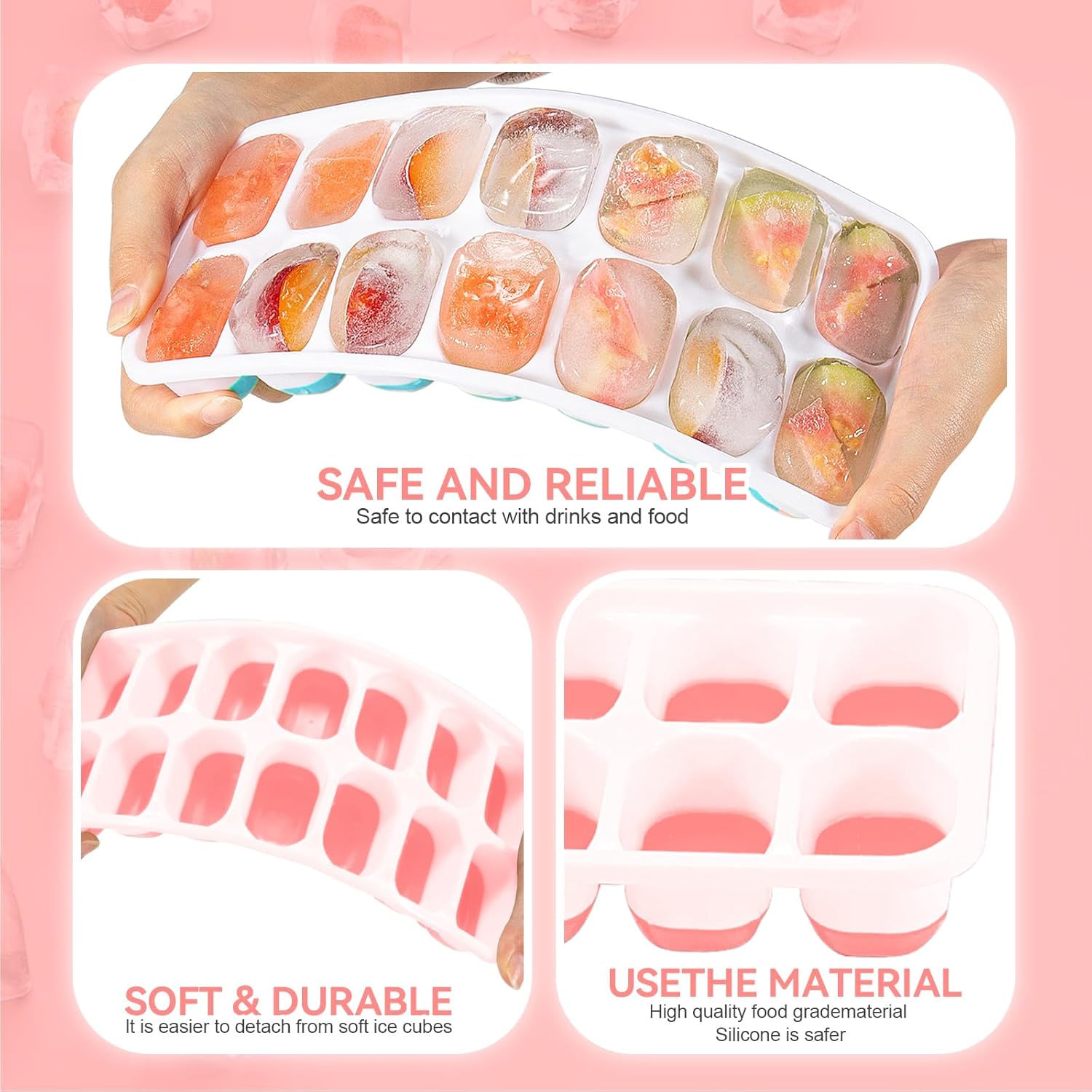 Ice Cube Tray,14 Ice Cube Molds with Lids, 2 Pack Silicone Ice Tray, Stackable Ice Cube Molds for Chilling V1259-DP01-A-3891