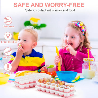 Ice Cube Tray,14 Ice Cube Molds with Lids, 2 Pack Silicone Ice Tray, Stackable Ice Cube Molds for Chilling V1259-DP01-A-3891