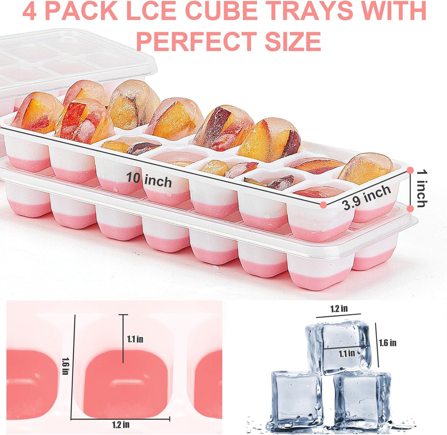 Ice Cube Tray,14 Ice Cube Molds with Lids, 2 Pack Silicone Ice Tray, Stackable Ice Cube Molds for Chilling V1259-DP01-A-3891