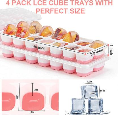 Ice Cube Tray,14 Ice Cube Molds with Lids, 2 Pack Silicone Ice Tray, Stackable Ice Cube Molds for Chilling V1259-DP01-A-3891
