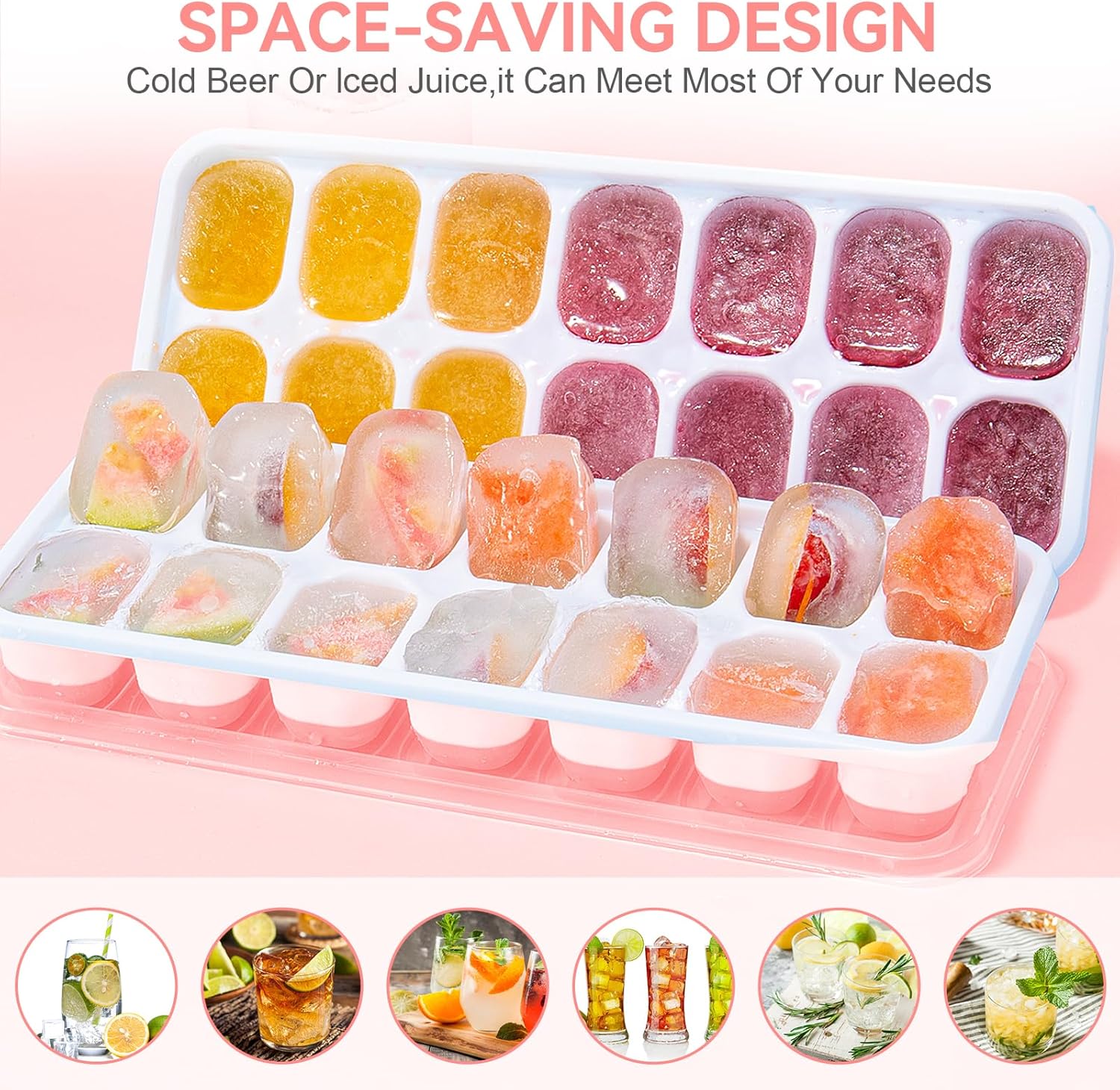 Ice Cube Tray,14 Ice Cube Molds with Lids, 2 Pack Silicone Ice Tray, Stackable Ice Cube Molds for Chilling V1259-DP01-A-3891