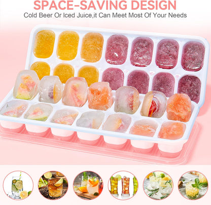Ice Cube Tray,14 Ice Cube Molds with Lids, 2 Pack Silicone Ice Tray, Stackable Ice Cube Molds for Chilling V1259-DP01-A-3891
