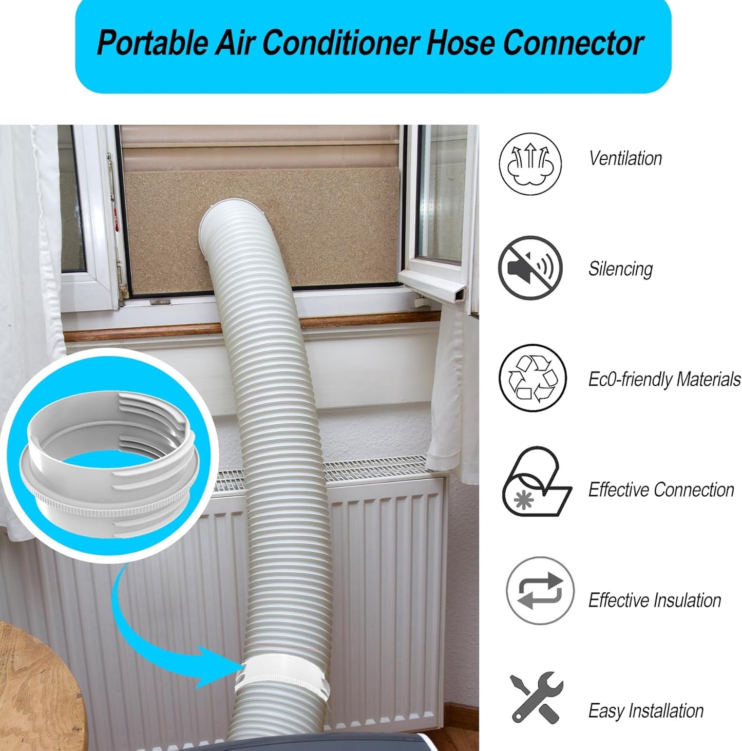 Portable Air Conditioner Exhaust Hose Connector, Both 5.1"/5.9" Exhasut Vent Hoses with Clockwise & Counter V1259-DP01-A-3896