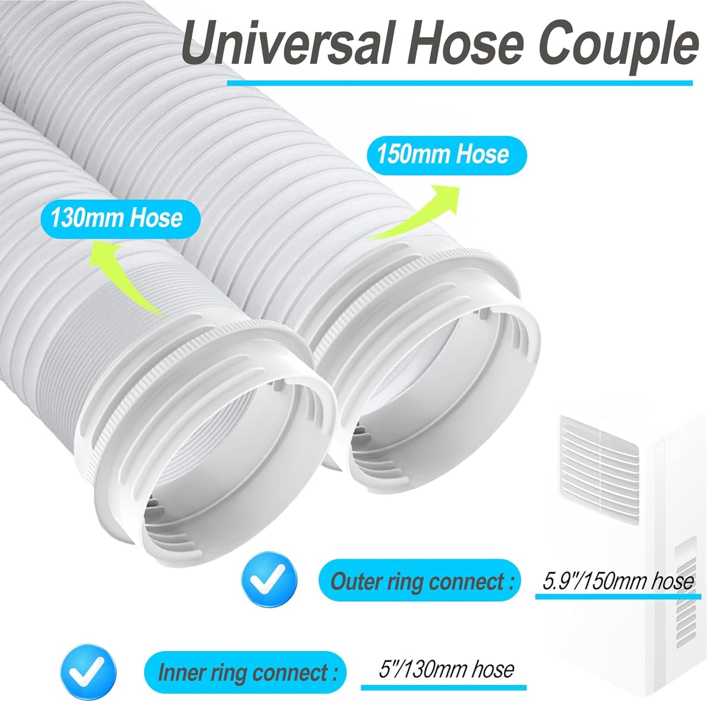 Portable Air Conditioner Exhaust Hose Connector, Both 5.1"/5.9" Exhasut Vent Hoses with Clockwise & Counter V1259-DP01-A-3896