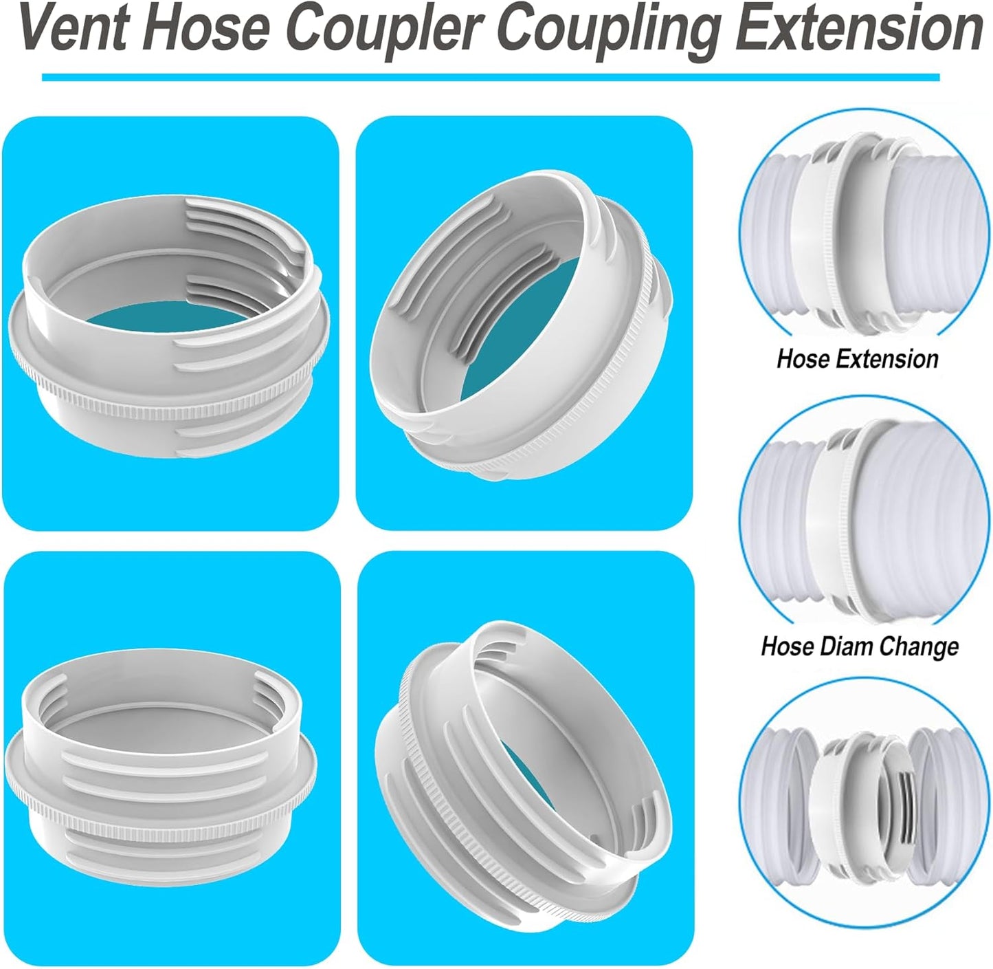 Portable Air Conditioner Exhaust Hose Connector, Both 5.1"/5.9" Exhasut Vent Hoses with Clockwise & Counter V1259-DP01-A-3896