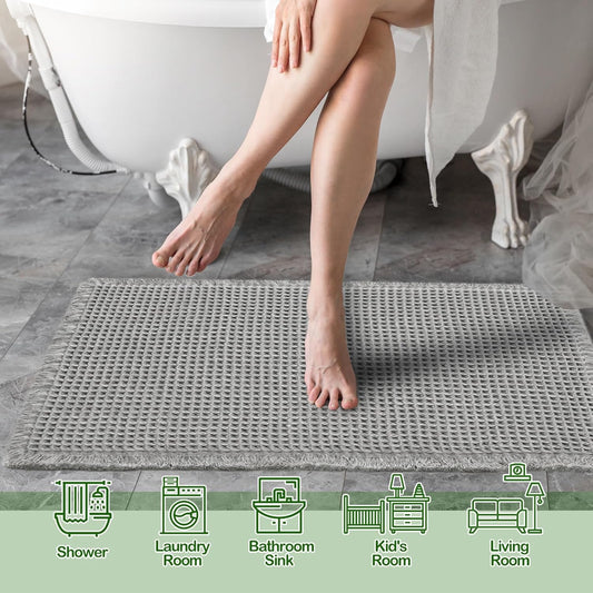 Grey Waffle Bath Mat,Super Absorbent Non Slip Bathroom Rug,Gray 18x30inch,Machine Washable Ultra Soft Floor V1259-DP01-A-3897