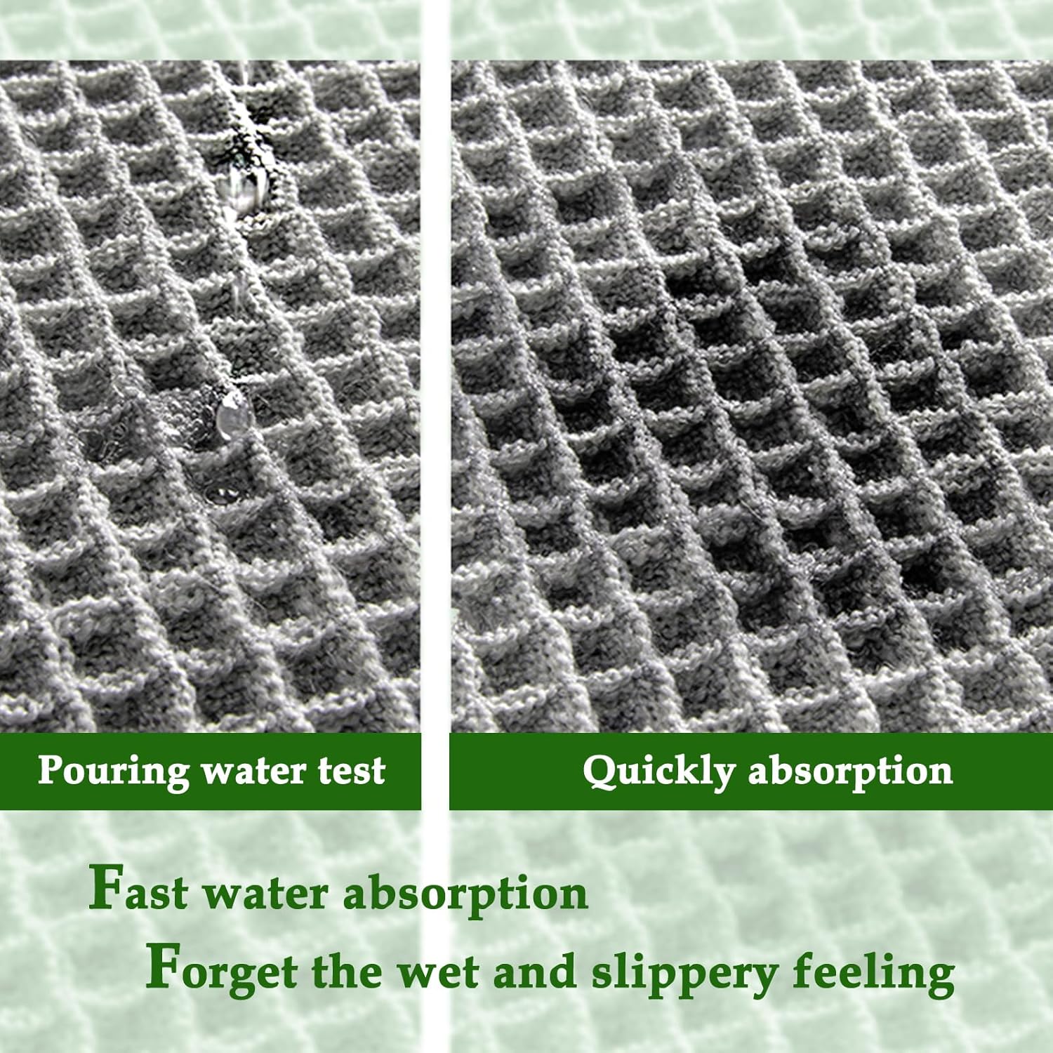 Grey Waffle Bath Mat,Super Absorbent Non Slip Bathroom Rug,Gray 18x30inch,Machine Washable Ultra Soft Floor V1259-DP01-A-3897
