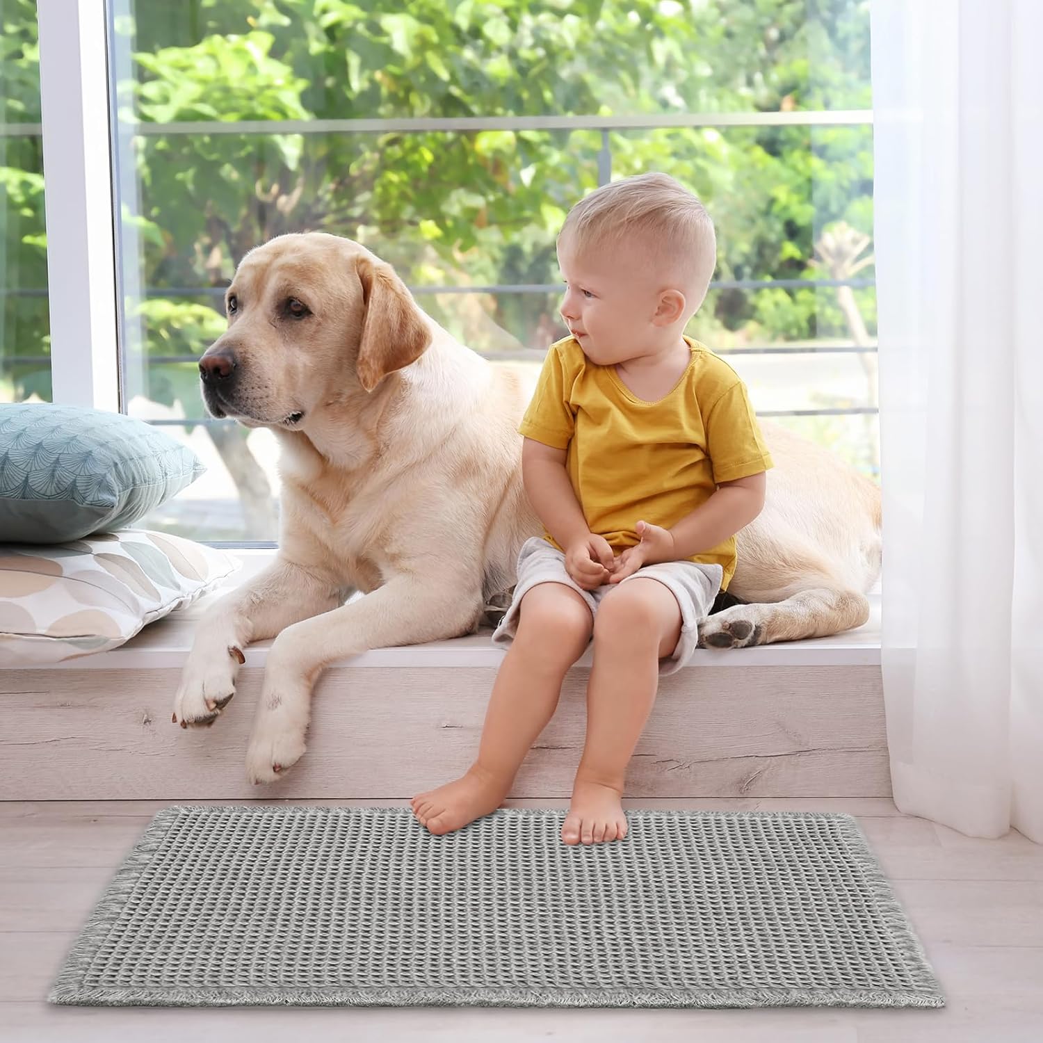 Grey Waffle Bath Mat,Super Absorbent Non Slip Bathroom Rug,Gray 18x30inch,Machine Washable Ultra Soft Floor V1259-DP01-A-3897