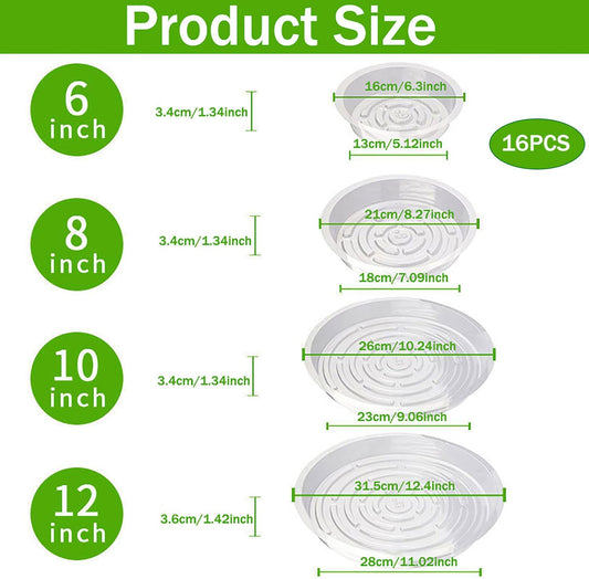 16Pcs Plant Saucer, Heavy Duty Clear Plastic Plant Tray, Durable Round Flower Pot Saucer, Large Plant Dishes V1259-DP01-A-3901