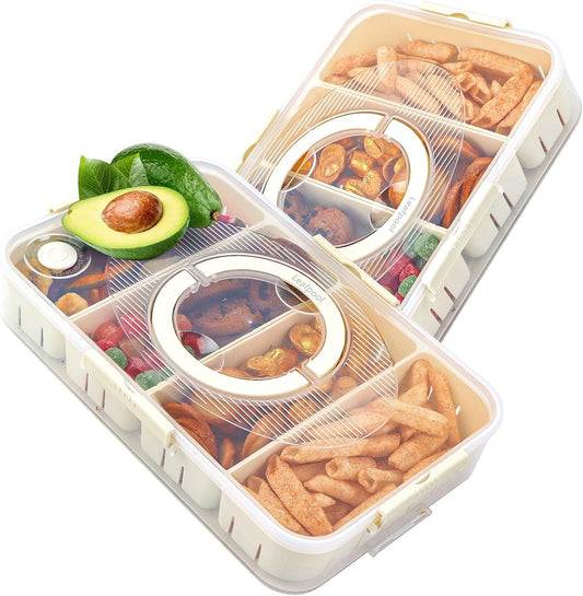Snack Box Container,Dishwasher Safe Fruit Snack Containers,2 Pack Divided Serving Tray with Lid for Veggie V1259-DP01-A-3904