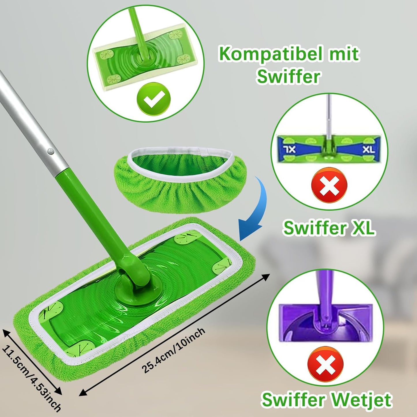 8Pcs Reusable Mop Pads Compatible with Swiffer Sweeper Mop, Dry Sweeping Cloths, Washable Microfiber Wet Mop V1259-DP01-A-3911