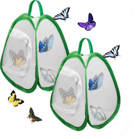2 Pack Mini Butterfly Habitat Cage- 23 x 25.5 x 21CM, Butterfly Net, Collapsible Insect Mesh Cage- Portable V1259-DP01-A-3914