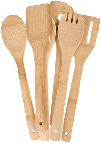 6 Piece Wooden Cooking Utensils, Natural Bamboo Nonstick Kitchen Spoons Spatula Sets for Cooking V1259-DP01-A-3941