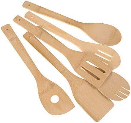 6 Piece Wooden Cooking Utensils, Natural Bamboo Nonstick Kitchen Spoons Spatula Sets for Cooking V1259-DP01-A-3941