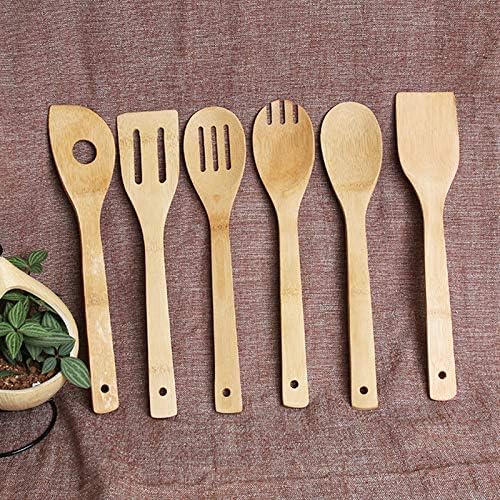 6 Piece Wooden Cooking Utensils, Natural Bamboo Nonstick Kitchen Spoons Spatula Sets for Cooking V1259-DP01-A-3941