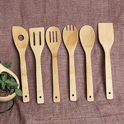 6 Piece Wooden Cooking Utensils, Natural Bamboo Nonstick Kitchen Spoons Spatula Sets for Cooking V1259-DP01-A-3941