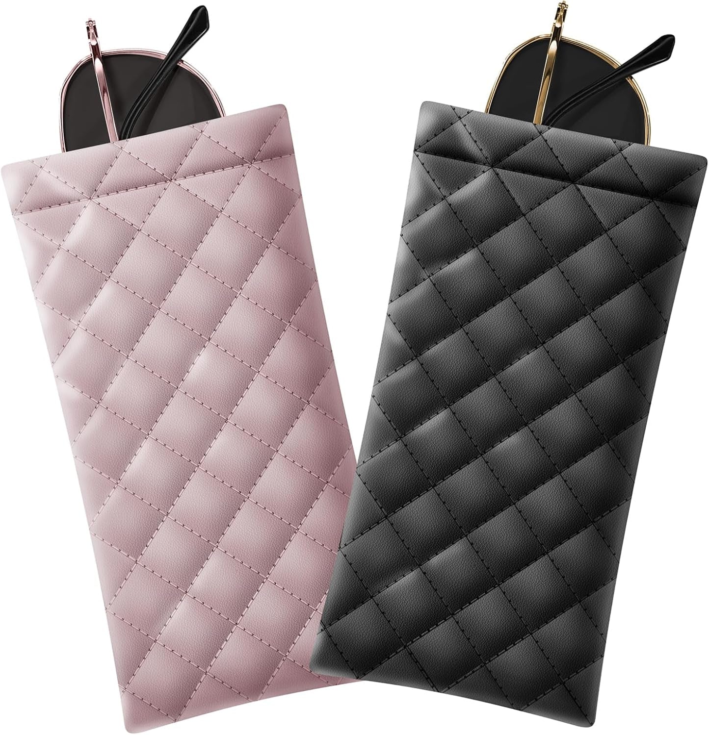 Squeeze Top Soft Sunglass Case - Pu Leather Sunglass Pouch Convenient Sunglass Travel Case 2 Pack V1259-DP01-A-3956