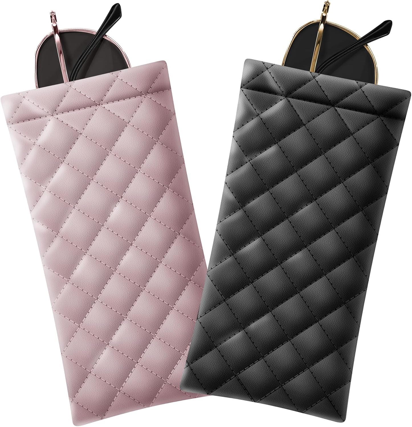 Squeeze Top Soft Sunglass Case - Pu Leather Sunglass Pouch Convenient Sunglass Travel Case 2 Pack V1259-DP01-A-3956