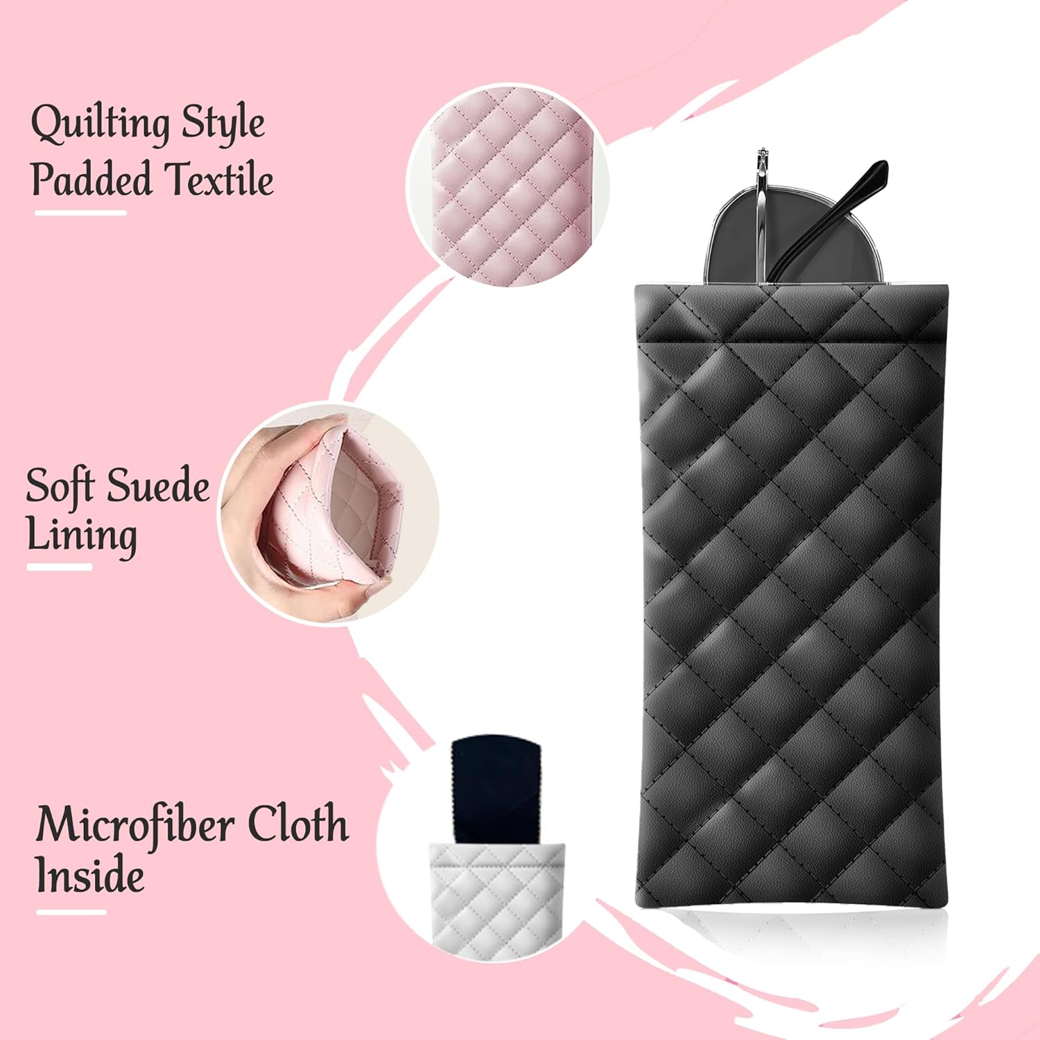 Squeeze Top Soft Sunglass Case - Pu Leather Sunglass Pouch Convenient Sunglass Travel Case 2 Pack V1259-DP01-A-3956