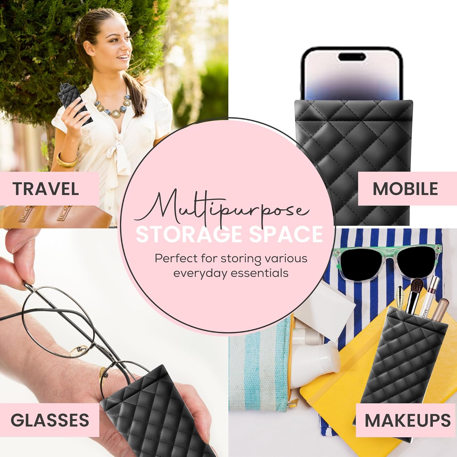 Squeeze Top Soft Sunglass Case - Pu Leather Sunglass Pouch Convenient Sunglass Travel Case 2 Pack V1259-DP01-A-3956