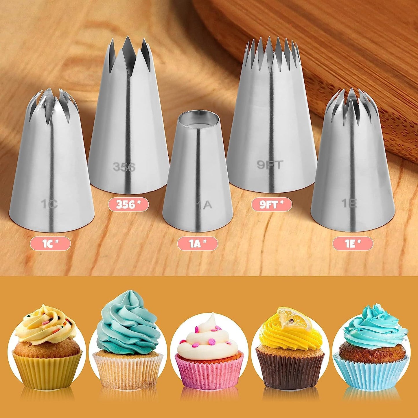 Large Icing Piping Tips Set 5PCS - Extra Large Icing Tips, Star Pastry Tips, French Star Tube, Plain Tube V1259-DP01-A-3959