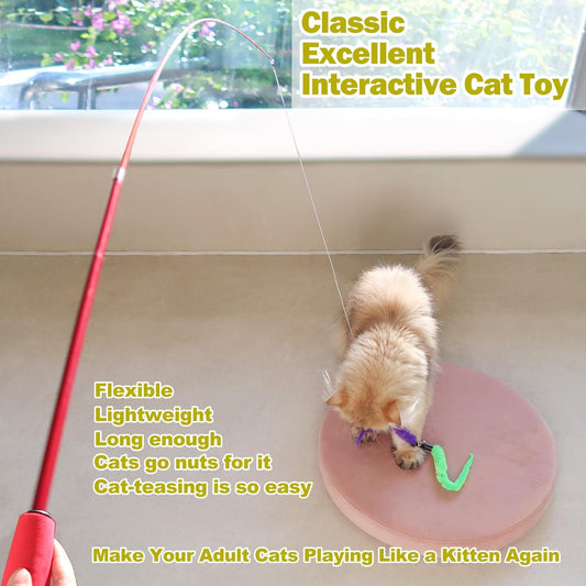 Huidcom Cat Feather Toy Retractable Cat Toys Wand with 2 Wands & 9 Assorted Teaser Refills Interactive V1259-DP01-A-3963