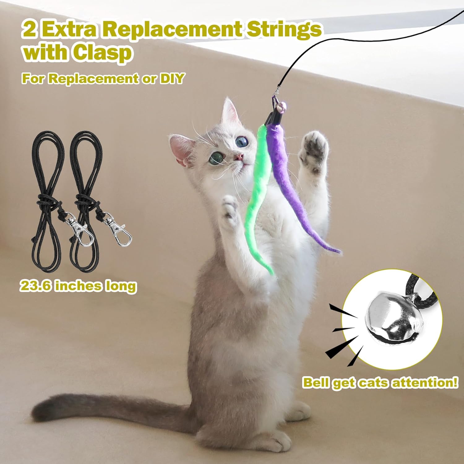 Huidcom Cat Feather Toy Retractable Cat Toys Wand with 2 Wands & 9 Assorted Teaser Refills Interactive V1259-DP01-A-3963