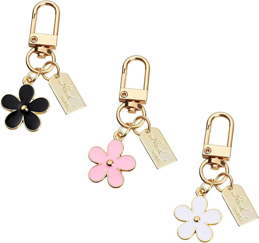 3 Pcs Keychains for Women, Bag Charm Flower Key Chain Car Key Ring Pendant for Purse, Handbag Bag, Earphone V1259-DP01-A-3966