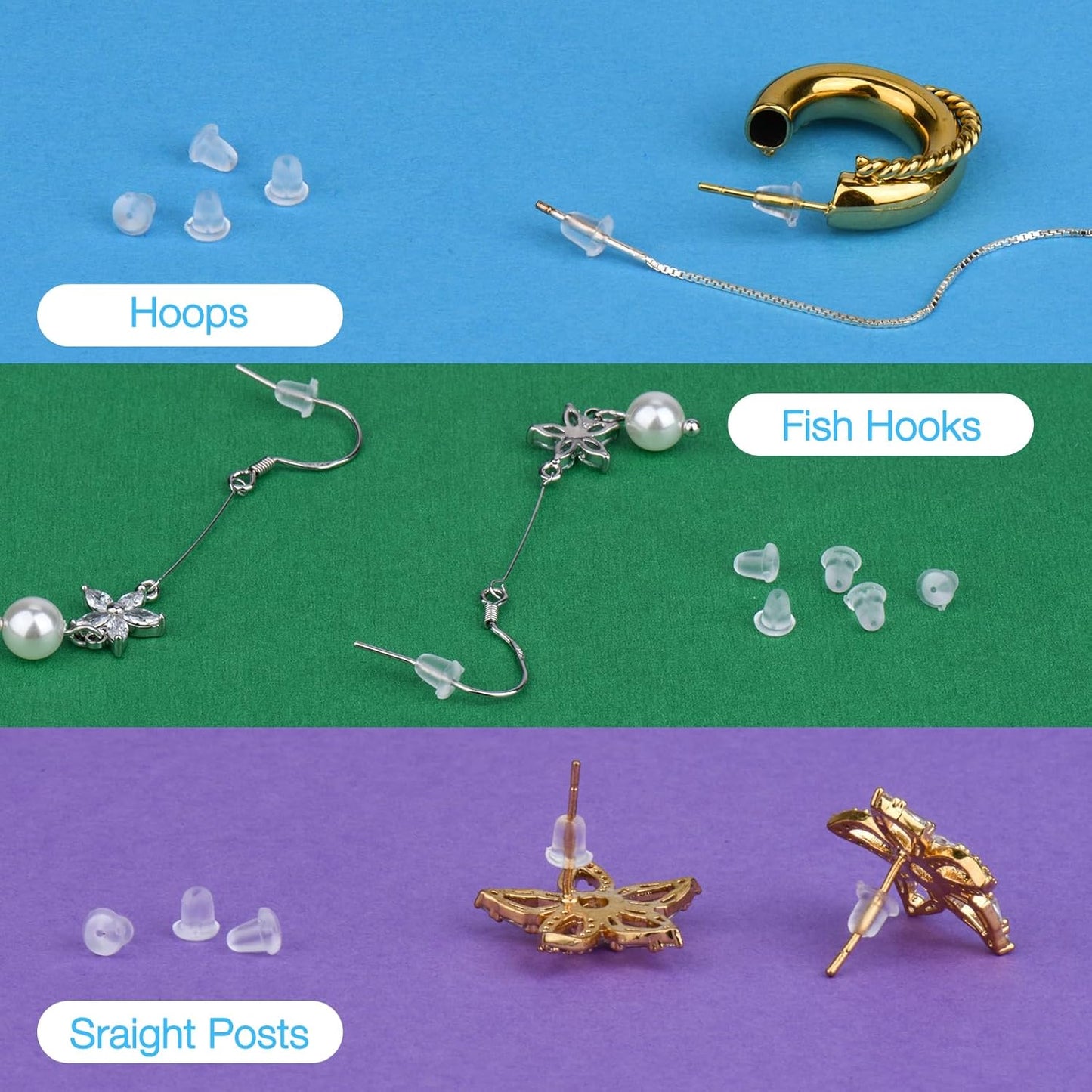 Earring Backings, Rubber Earring Backs for Stud Earrings for Women, Earring Backs for Fish Hook Earrings (100 V1259-DP01-A-3968