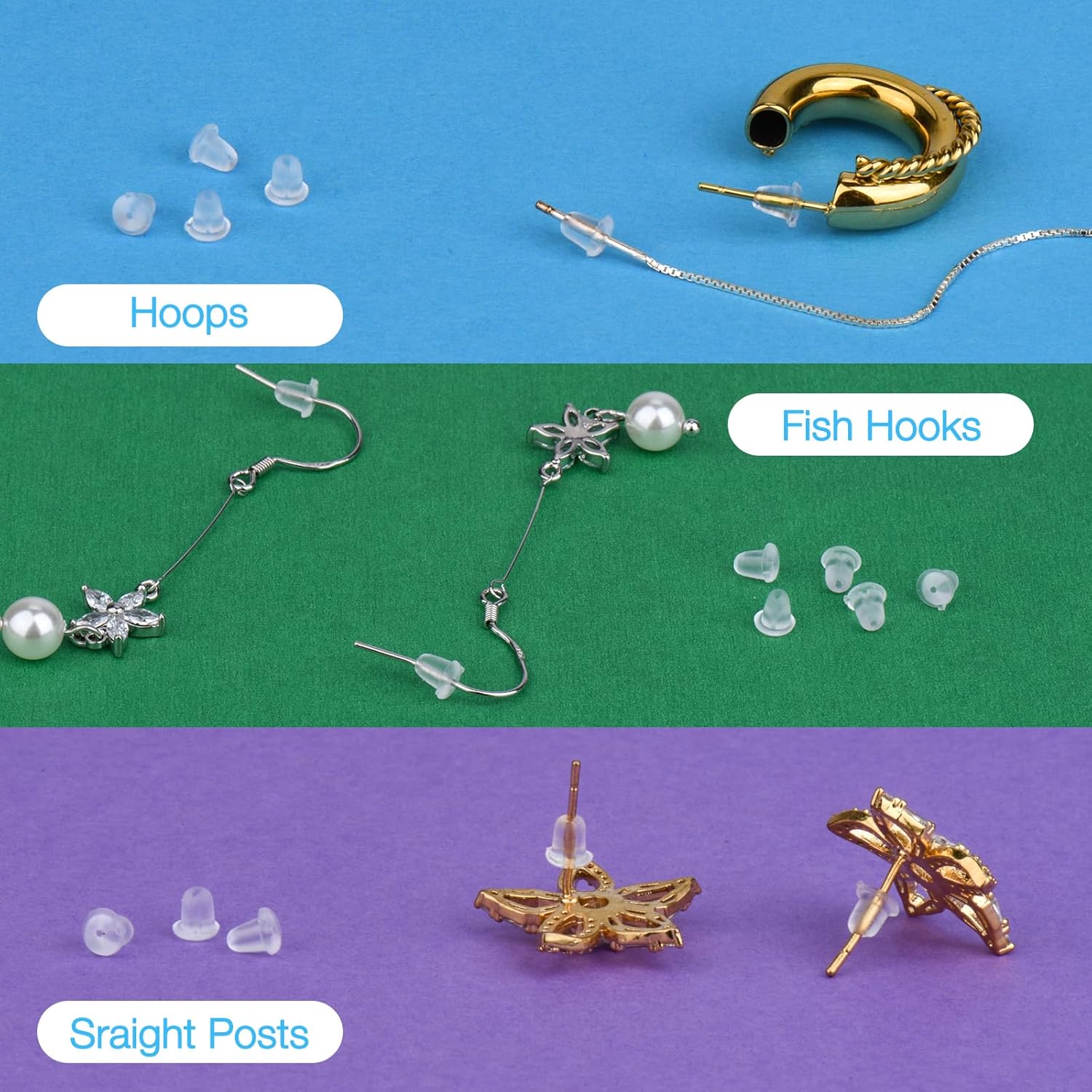 Earring Backings, Rubber Earring Backs for Stud Earrings for Women, Earring Backs for Fish Hook Earrings (100 V1259-DP01-A-3968