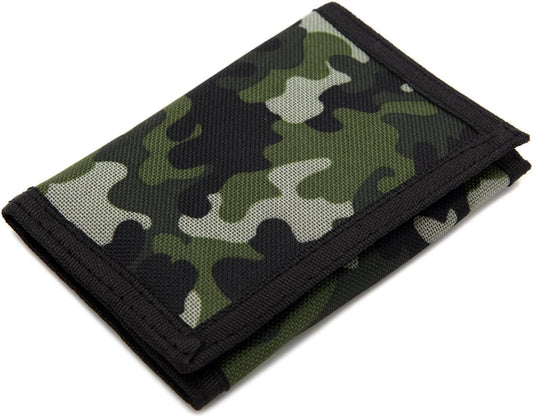 RFID Trifold Canvas Outdoor Sports Wallet for Kids - Front Pocket Wallet with Magic Sticker, camouflage, V1259-DP01-A-3971