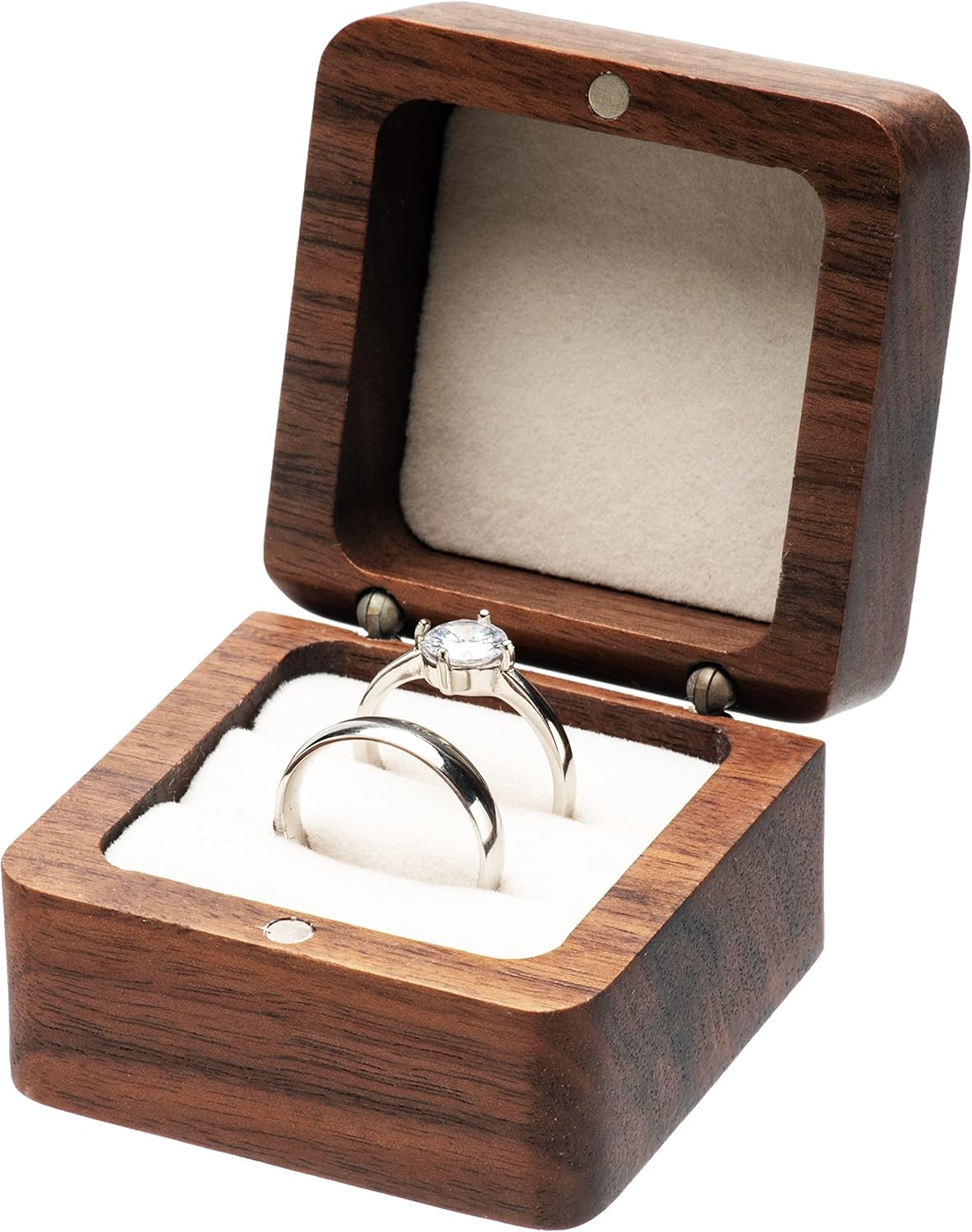 Square Solid Wood Double Ring Box Case for Wedding Ceremony Engagement Proposal,Wooden Ring Holder for 2 V1259-DP01-A-3980
