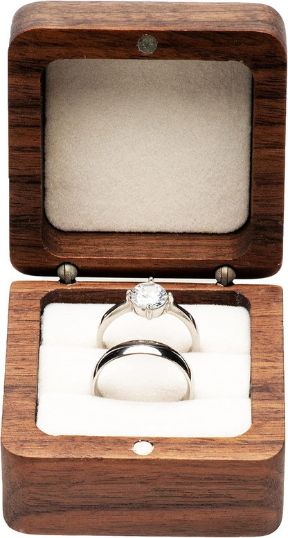 Square Solid Wood Double Ring Box Case for Wedding Ceremony Engagement Proposal,Wooden Ring Holder for 2 V1259-DP01-A-3980