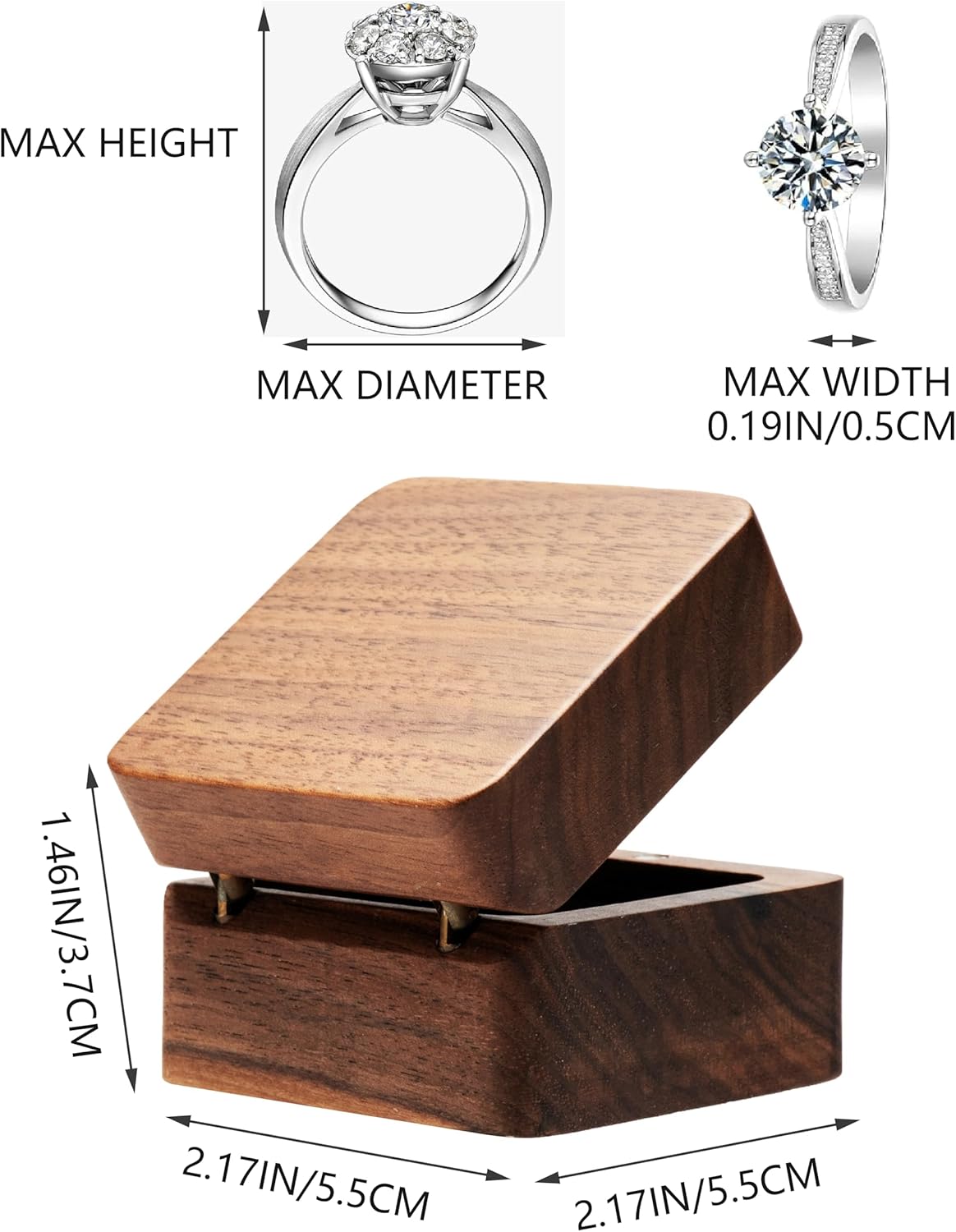 Square Solid Wood Double Ring Box Case for Wedding Ceremony Engagement Proposal,Wooden Ring Holder for 2 V1259-DP01-A-3980