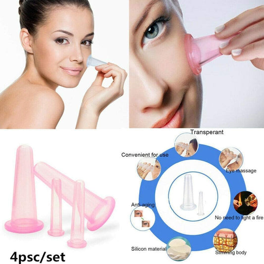 4PCS Facial Cupping Set for Face, Pink Massage Cupping Set Silicone Mini Facial Cups Face Helper Skin Care V1259-DP01-A-3990