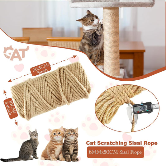 50M Sisal Rope for Cat Scratchers, Cat Scratching Sisal Rope 6mm Natural Jute Hemp Rope, Ideal for Replace V1259-DP01-A-3994