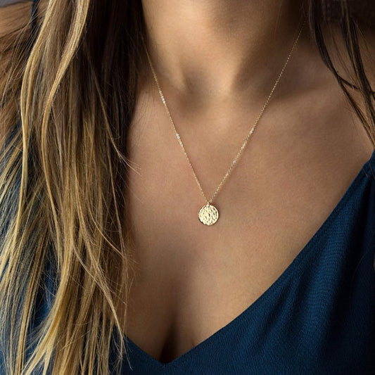 Moon Pendant Necklace 14K Gold Fill Dainty Hammered Moon Phase Gold Choker Simple Crescent Moon Full Moon V1259-DP01-A-4004