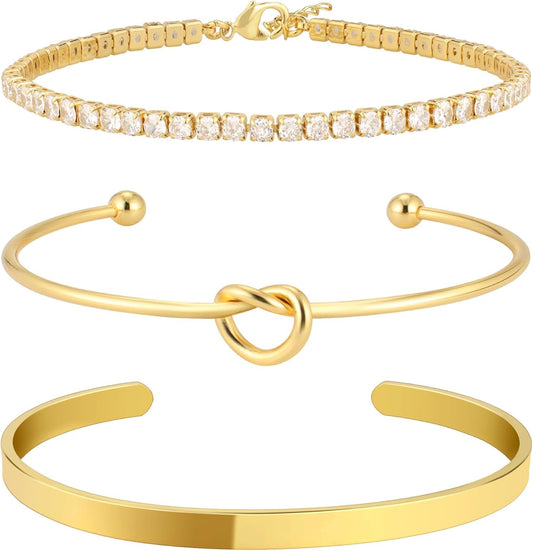 Gold Bangle Cuff Bracelets for Women 14k Gold Plated Cubic Zirconia Tennis Bracelet Non tarnish Love Knot V1259-DP01-A-4008