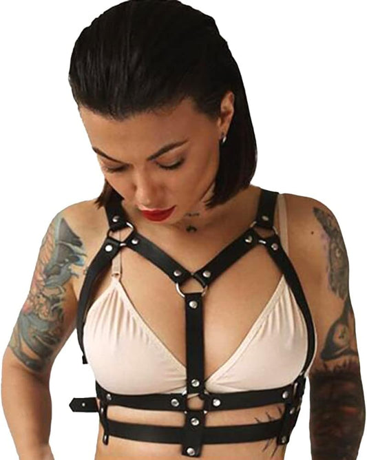 Punk Black Leather Chest Harness Body Waist Chain Belt Rave Nightclub Sexy Belly Bra Jewelry Accessory for V1259-DP01-A-4010