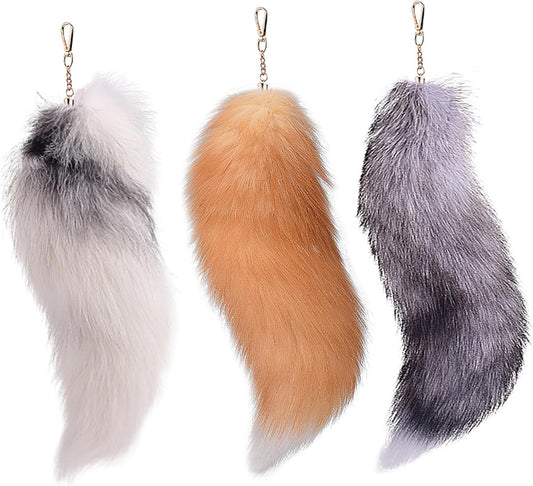 3 Pcs Therian Tail, 15.8 Inch Long Therian Fox Tail with Clasp, Halloween Soft Fluffy Fox Tail Keychain, V1259-DP01-A-4022