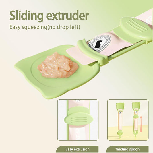 2 Pcs Cat Strip Feeders, Cute Head Shape Squeeze Spoon Multifunctional 2-in-1 Food Dispenser Treat Spoon for V1259-DP01-A-4023