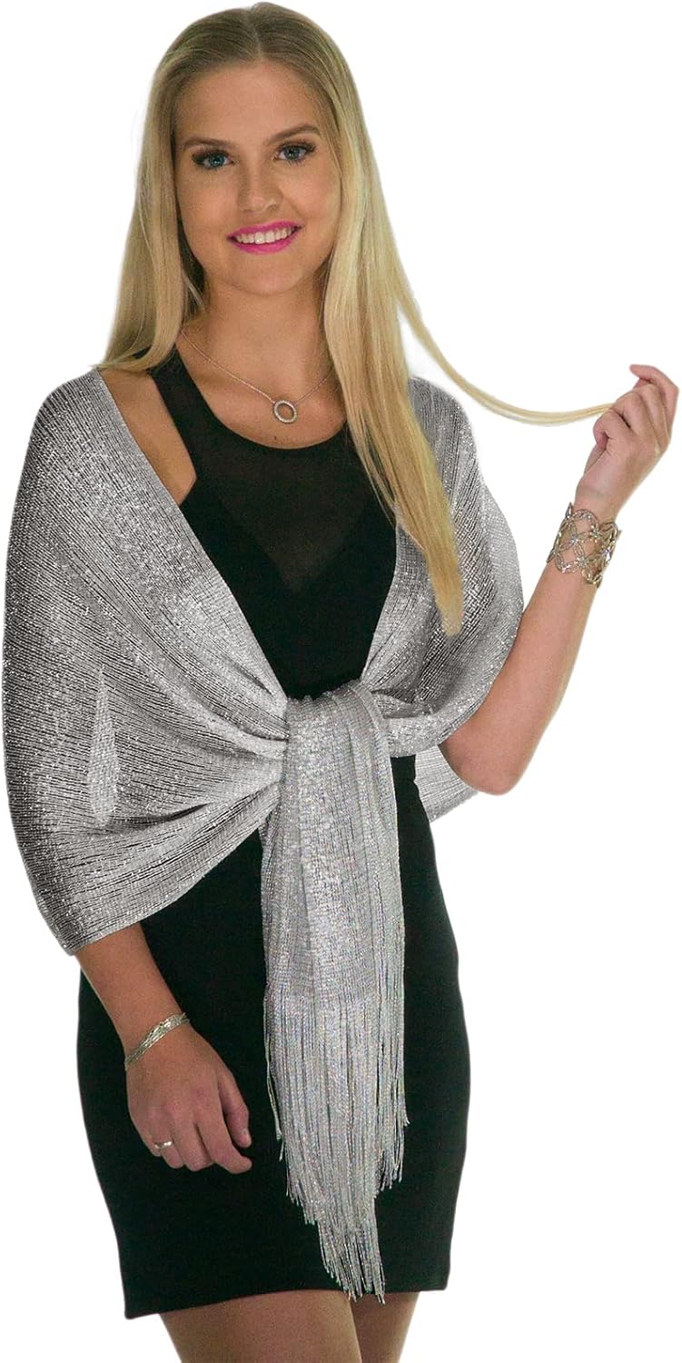 Sheer Glitter Sparkle Shawl Wrap Fringe Prom Weddings Evening Scarfs for Women V1259-DP01-A-4025