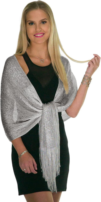 Sheer Glitter Sparkle Shawl Wrap Fringe Prom Weddings Evening Scarfs for Women V1259-DP01-A-4025